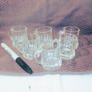 VTG SET OF 6 MINI GLASS STEIN SHOT GLASSES W/HANDLE